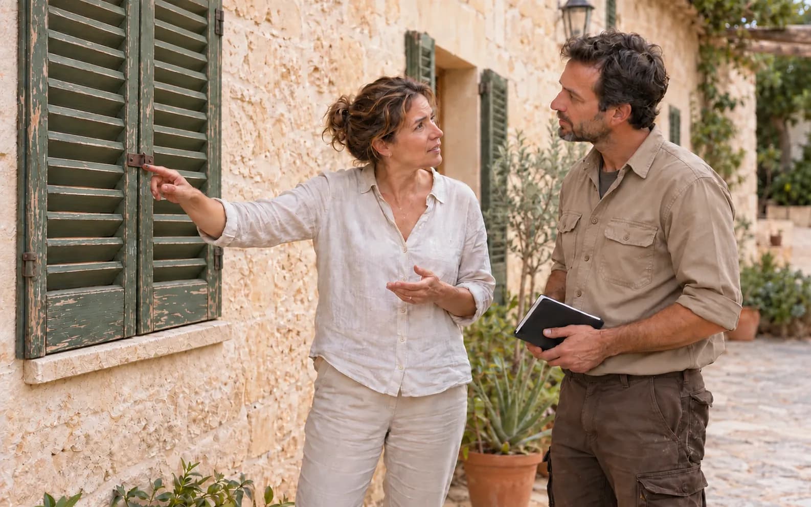 Una propietaria y un profesional conversan sobre un trabajo en una vivienda mallorquina (imagen simbólica).